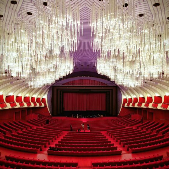 concert hall with red seats