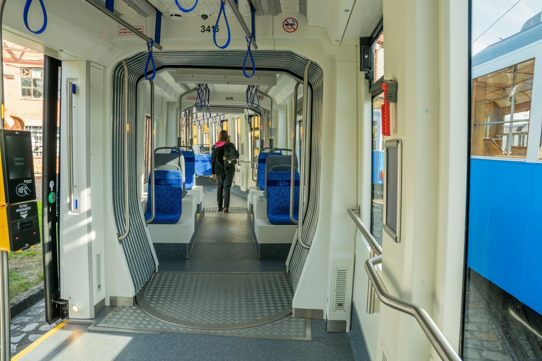 interior view of modern tram in wroclaw