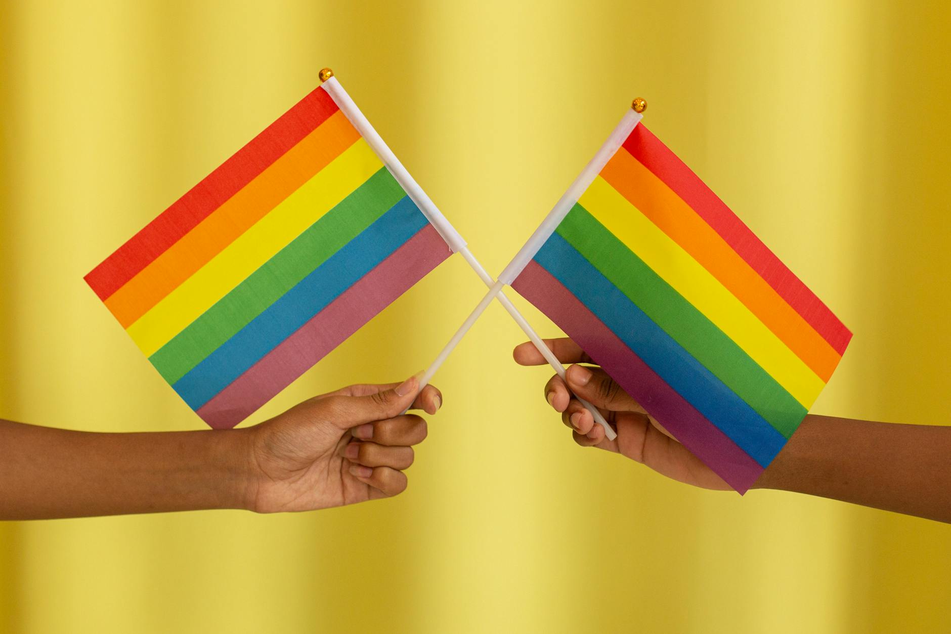 two people holding pride flag